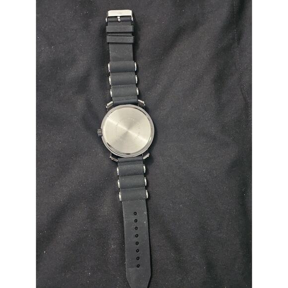 54mm Mens Quartz Analog Watch Silver Dial Crystal Bezel Black Rubber bullet band main image 5